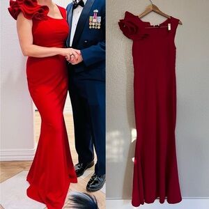 NWOT Lucette Red Sleeveless Ruffled Mermaid Maxi Dress